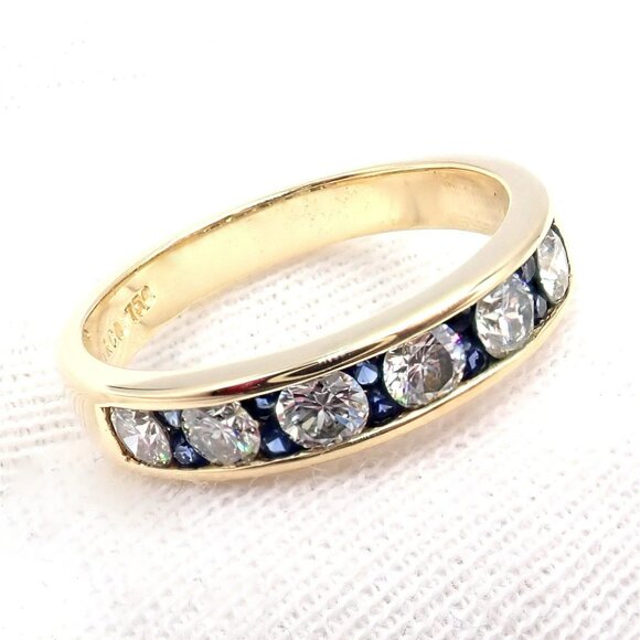 Authentic! Tiffany & Co 18k Yellow Gold 1.20ctw Diamond Sapphire Band Ring sz 5 - Picture 7 of 12